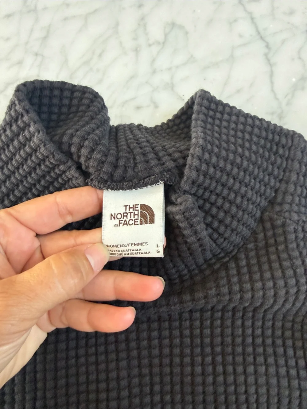 The North Face Chabot Black Waffle Knit Mock Neck Sweater Top Women's Sz L